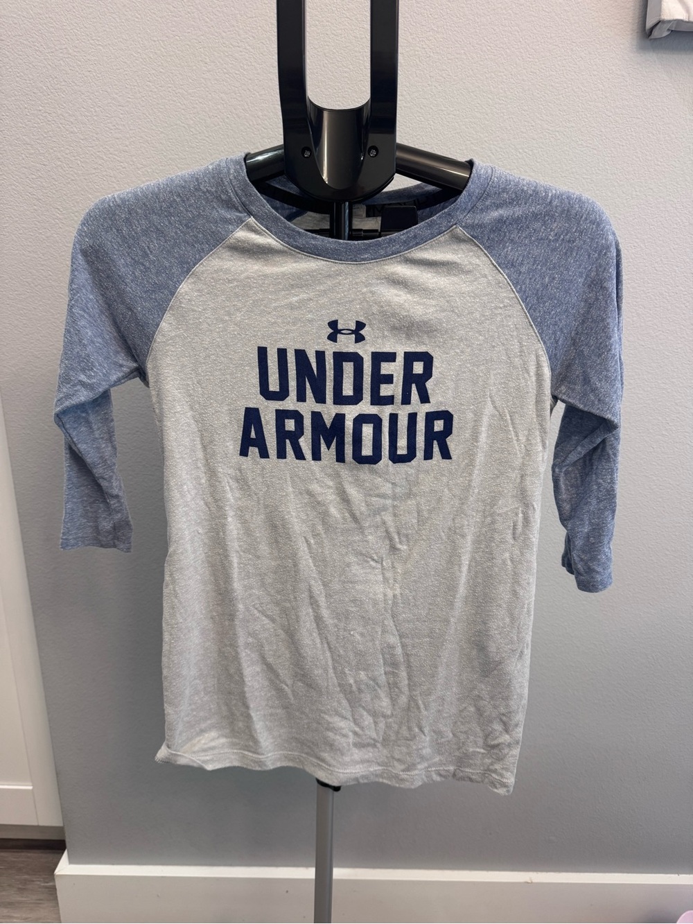Under Armour Gray & Blue Raglan Logo Long Sleeve Tee